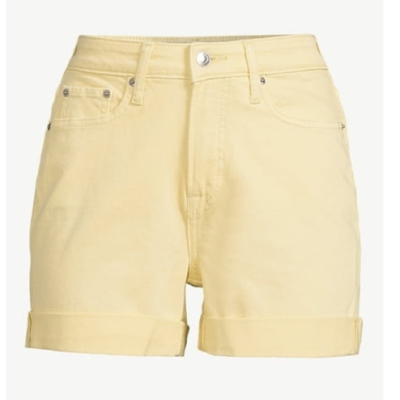 Free Assembly Women’s High Rise Rolled Cuff Jean Yellow Denim Shorts Size 14 - Picture 5 of 10